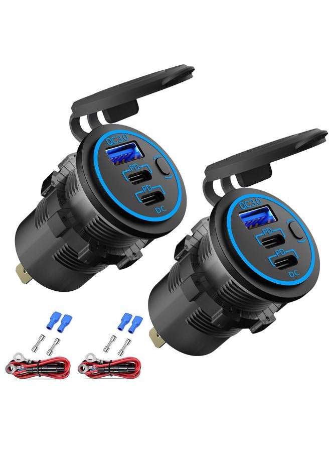 Hapytrip 2 Pack 12V USB Outlet Wired Charger Multi Port, Dual PD3.0 USB-C and Quick Charge 3.0 Car Port Socket with Power Switch, Fast Charger for Cell Phone Tablet, Suitable for Car Boat RV Marine ATV - Image 1