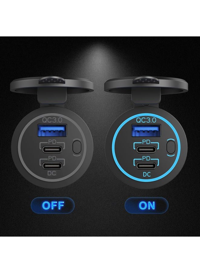 Hapytrip 2 Pack 12V USB Outlet Wired Charger Multi Port, Dual PD3.0 USB-C and Quick Charge 3.0 Car Port Socket with Power Switch, Fast Charger for Cell Phone Tablet, Suitable for Car Boat RV Marine ATV - Image 4