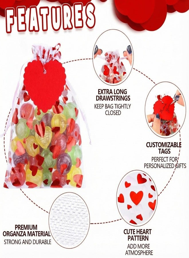 Shappy 100 Pcs Valentine's Day Heart Gift Bags and 100 Pcs Kraft Paper Tags Red Valentine Treat Candy Bag Drawstring Pouches Heart Shaped Paper Tag Name Labels with String for Present(5 x 7 Inch) - Image 2