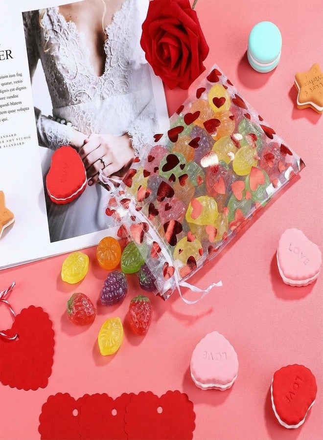Shappy 100 Pcs Valentine's Day Heart Gift Bags and 100 Pcs Kraft Paper Tags Red Valentine Treat Candy Bag Drawstring Pouches Heart Shaped Paper Tag Name Labels with String for Present(5 x 7 Inch) - Image 4
