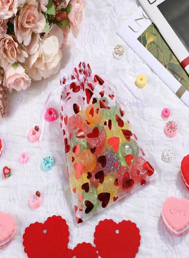 Shappy 100 Pcs Valentine's Day Heart Gift Bags and 100 Pcs Kraft Paper Tags Red Valentine Treat Candy Bag Drawstring Pouches Heart Shaped Paper Tag Name Labels with String for Present(5 x 7 Inch) - Image 5