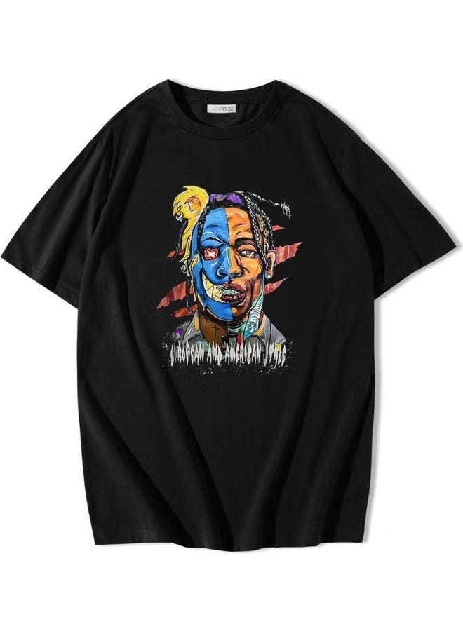 BRZ Collection Unisex Oversize Two-Face Joker and Travis Scott T-Shirt - Image 1