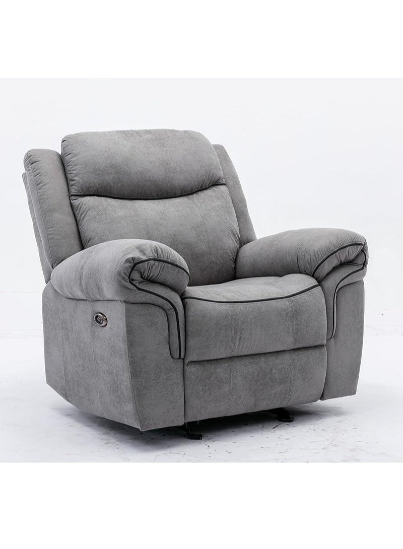 KUSTOMDECO Premium Manual Recliner Sofa Chair – Grey Suede Fabric, Oversized, Comfortable Armchair with Padded Backrest & Leg Rest – Modern Lounge Recliner for Living Room & Home Theater - Image 1