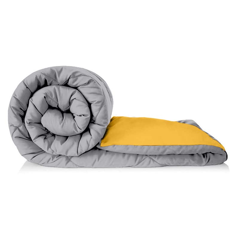 TUNDWAL'S TUNDWALS Microfiber Reversible Solid Extra Comfort Soft ComforterBlanket Double Bed 200 GSM Yellow Grey 1 Piece - Image 5