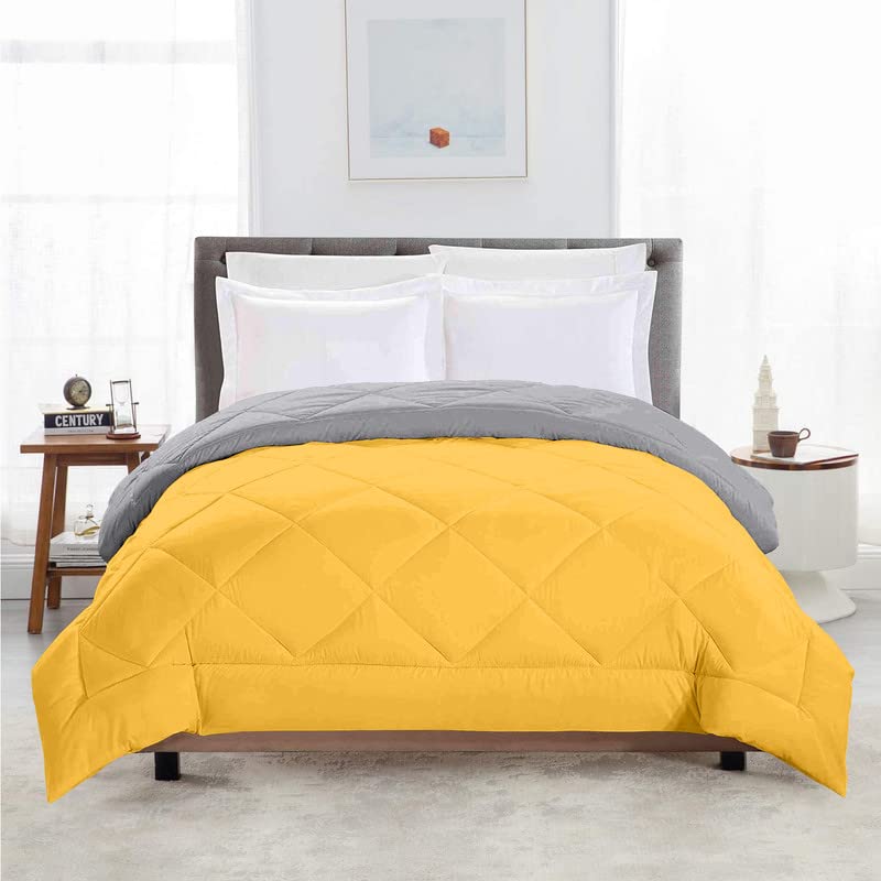 TUNDWAL'S TUNDWALS Microfiber Reversible Solid Extra Comfort Soft ComforterBlanket Double Bed 200 GSM Yellow Grey 1 Piece - Image 2