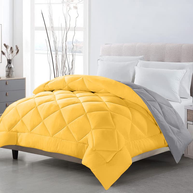 TUNDWAL'S TUNDWALS Microfiber Reversible Solid Extra Comfort Soft ComforterBlanket Double Bed 200 GSM Yellow Grey 1 Piece - Image 1