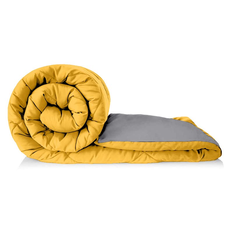 TUNDWAL'S TUNDWALS Microfiber Reversible Solid Extra Comfort Soft ComforterBlanket Double Bed 200 GSM Yellow Grey 1 Piece - Image 4