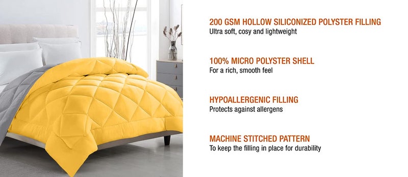 TUNDWAL'S TUNDWALS Microfiber Reversible Solid Extra Comfort Soft ComforterBlanket Double Bed 200 GSM Yellow Grey 1 Piece - Image 3