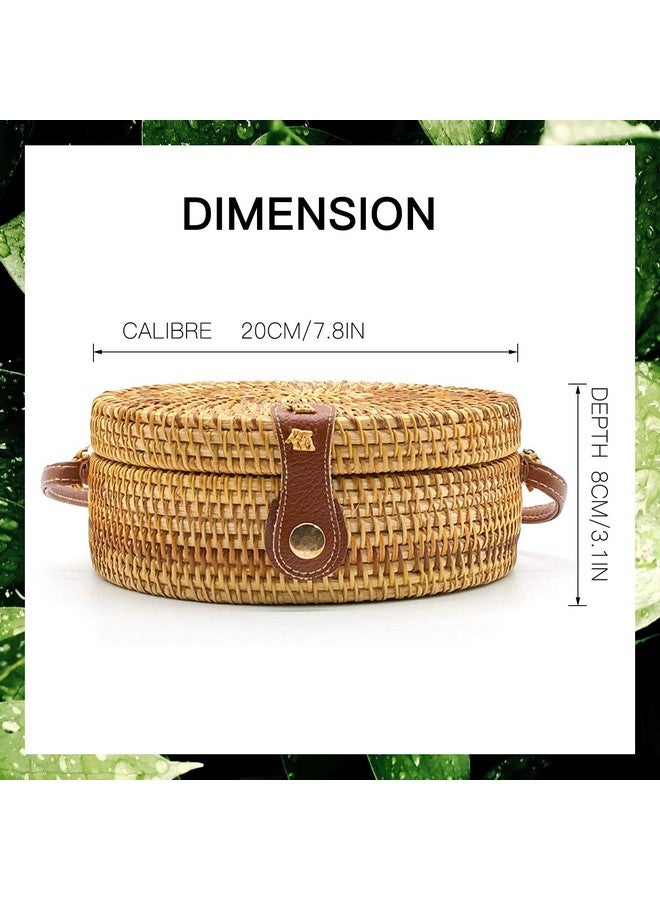 AOLIDA Rattan Bag Handwoven Round Bag Natural Chic Crossbody Handbag Circle Boho Bag for Holiday Dating Beach - Image 2