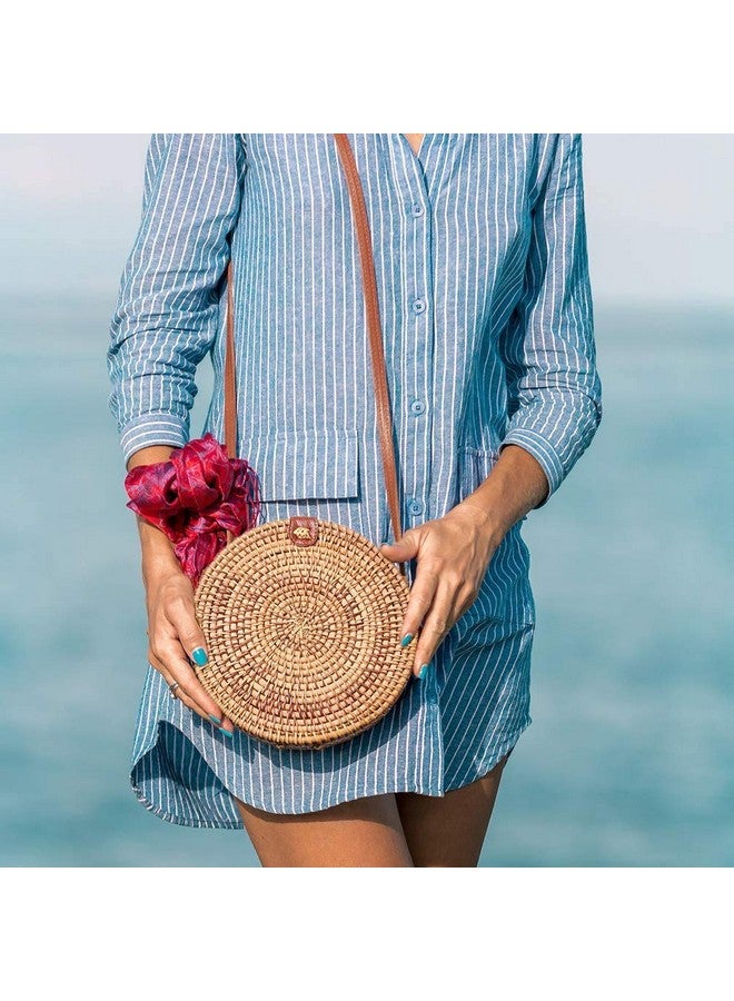 AOLIDA Rattan Bag Handwoven Round Bag Natural Chic Crossbody Handbag Circle Boho Bag for Holiday Dating Beach - Image 4