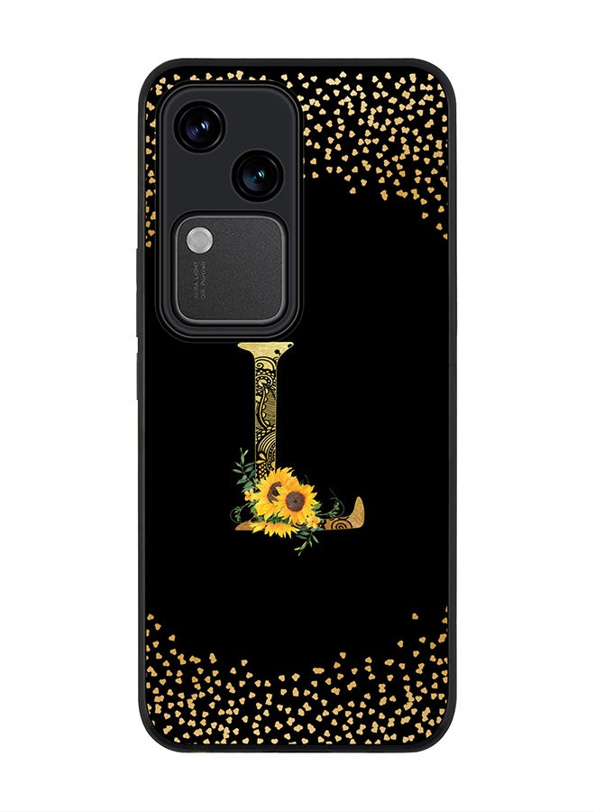Stylizedd Rugged Black edge case for Vivo V30 5G, Flexible Cover -  Custom Monogram Initial Letter Mandala Floral Pattern Alphabet - L ( Black ) - Image 1