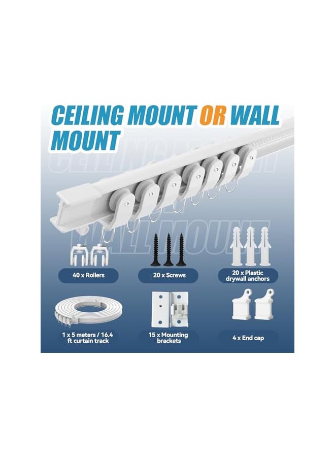 The Bros 16½ FT Bendable Curtain Track - Ceiling Mounted - White - Coated - Metal - Straight/Curved - 5 Mtr - Image 2