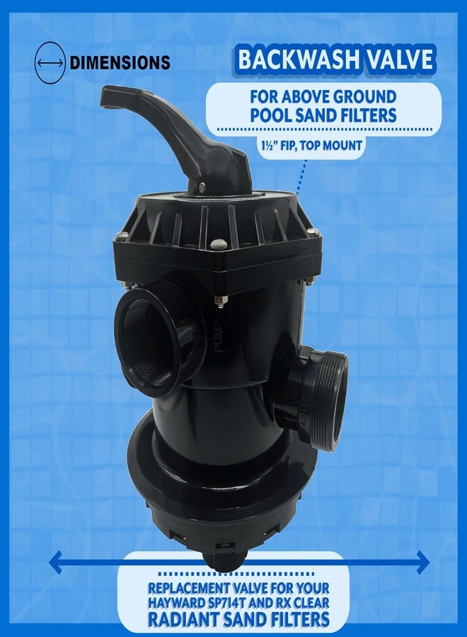 Poolzilla Blue Torrent Backwash Valve SP-714T Replacement Multiport Valve for Hayward Above Ground Pool Sand Filters | 1-1/2-Inch 6-Way | Top Mount | Black - Image 2