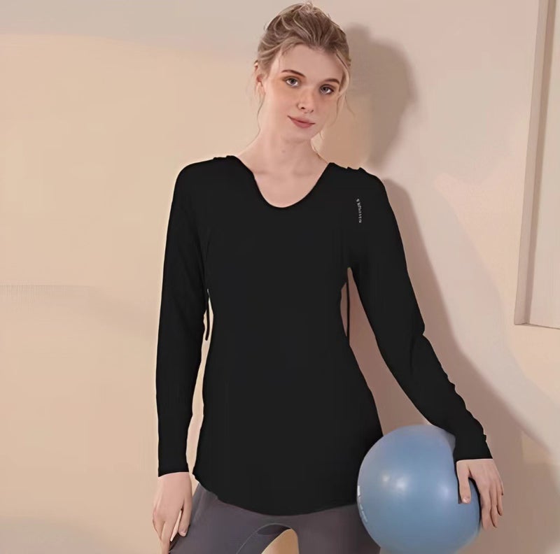 Autumn Loose-Fit Yoga Hoodie Long Sleeve Quick-Dry A#248-1 black top (double pockets) 