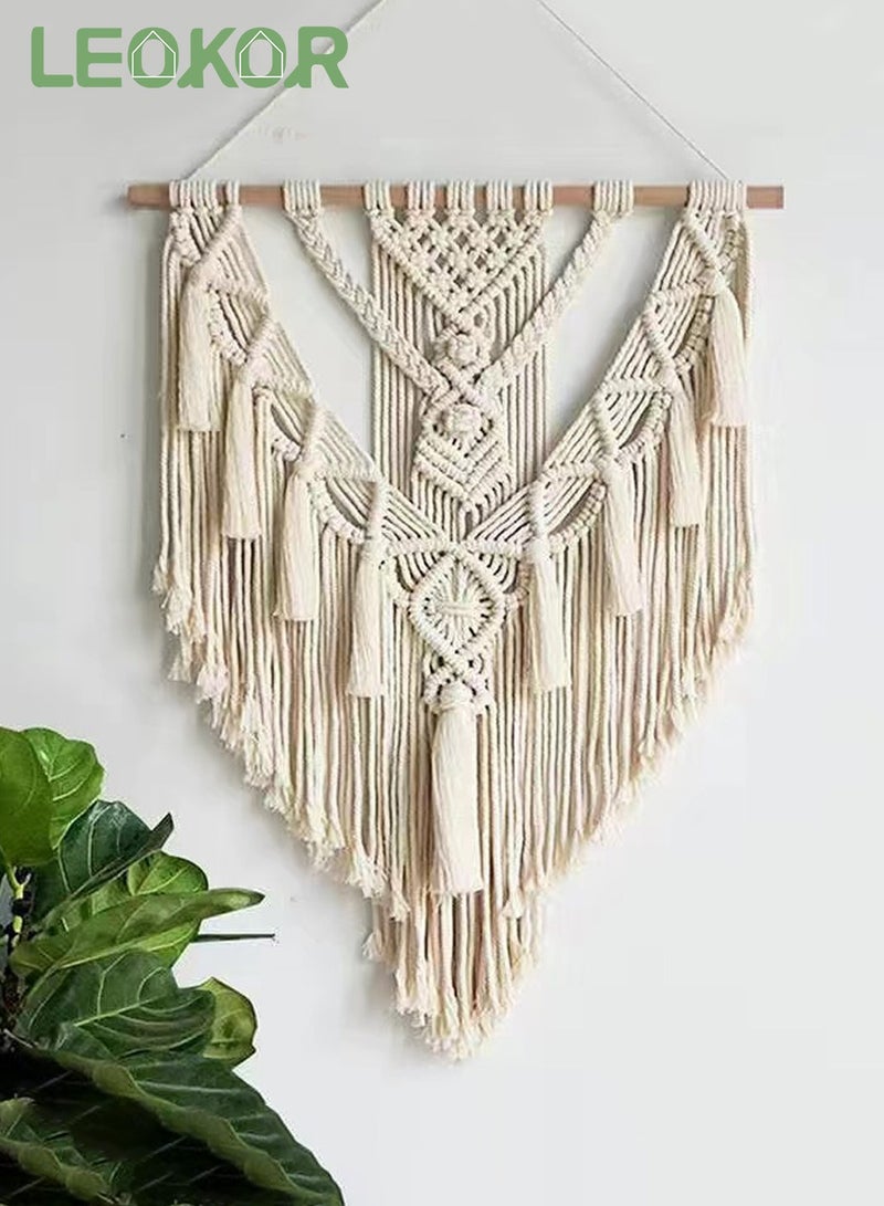 LEOKOR Wall Hanging Decor Woven Cotton Wall Art Fringe Woven Bohemian  Home Decoration 70*43CM Beige - Image 1