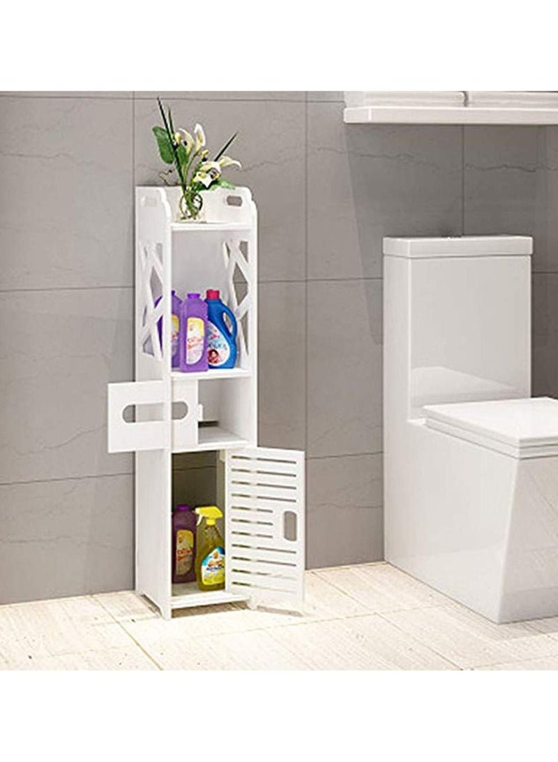 FFD Small Bathroom Stand Storage Corner Shelf Floor Cabinet with Doors and Shelves Thin Toilet Vanity Cabinet Narrow Bath Sink Organizer - Image 2