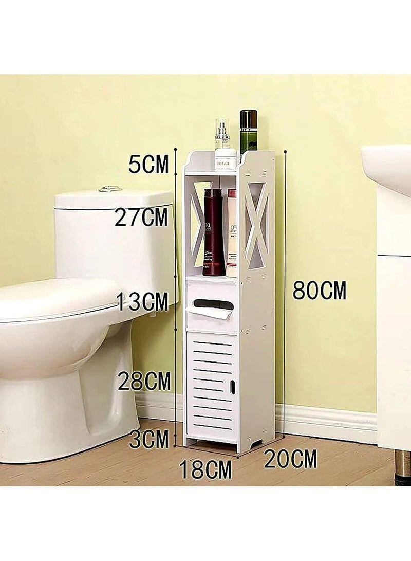 FFD Small Bathroom Stand Storage Corner Shelf Floor Cabinet with Doors and Shelves Thin Toilet Vanity Cabinet Narrow Bath Sink Organizer - Image 4