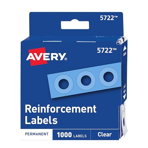 Avery Self-Adhesive Hole Reinforcement Stickers, 1/4" Diameter Hole Punch Reinforcement Labels, Clear, Non-Printable, 1,000 Labels Total (5722) - Image 1
