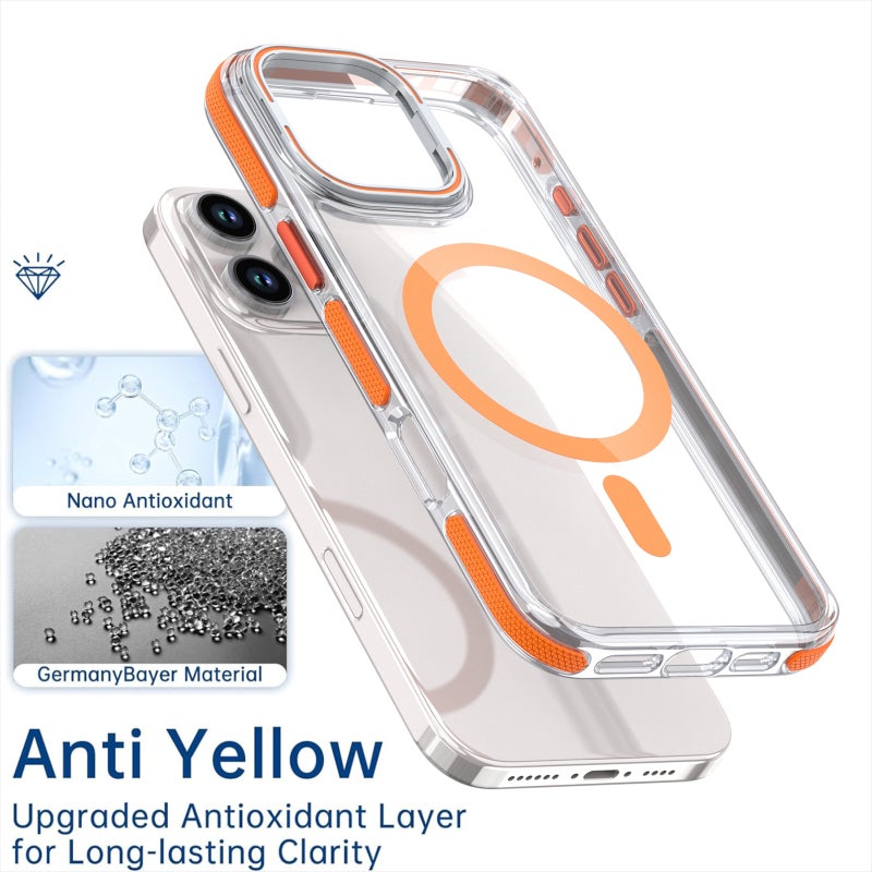 HuHa Protective Cover For iPhone 16 Dual-Color Clear Acrylic Hybrid TPU Lens Flip Holder MagSafe Phone Case(White) - Image 5