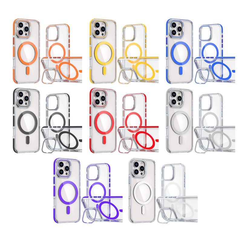 HuHa Protective Cover For iPhone 16 Dual-Color Clear Acrylic Hybrid TPU Lens Flip Holder MagSafe Phone Case(White) - Image 2