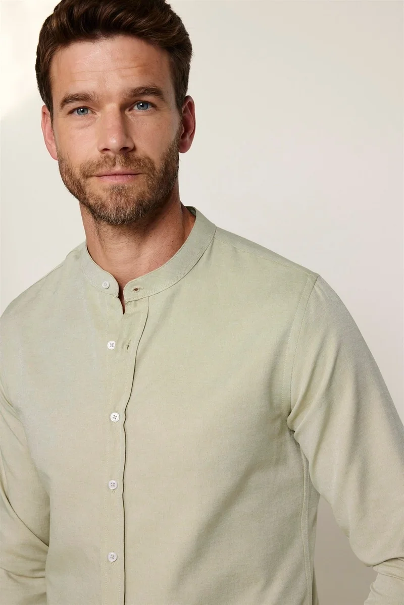 تودورس Slim Fit Collar Cotton Easy Iron Men's Green Shirt