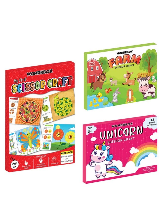 WONDRBOX Art & Craft Activity Kit - Practice Scissor Skills, Craft Kits & Supplies, 12 DIY Activities, Gifts for Toddlers, Girls & Boys Ages 3, 4, 5, 6, 7 Girls And Boys,Multicolor, (Scissor Set of 3) - Image 1