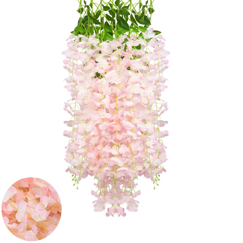 Luerbi Light Pink Artificial Wisteria Flower Vines  3.77 Feet Light Pink Wisteria Hanging Flowers Garland  5 Pack Fake Light Pink Wisteria  Hanging Vines for Photo Backdrop  Light Pink Wisteria Garland Decor - Image 1
