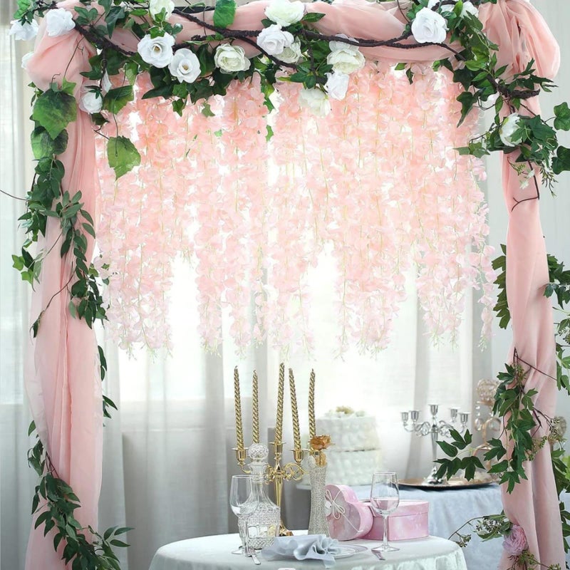 Luerbi Light Pink Artificial Wisteria Flower Vines  3.77 Feet Light Pink Wisteria Hanging Flowers Garland  5 Pack Fake Light Pink Wisteria  Hanging Vines for Photo Backdrop  Light Pink Wisteria Garland Decor - Image 4