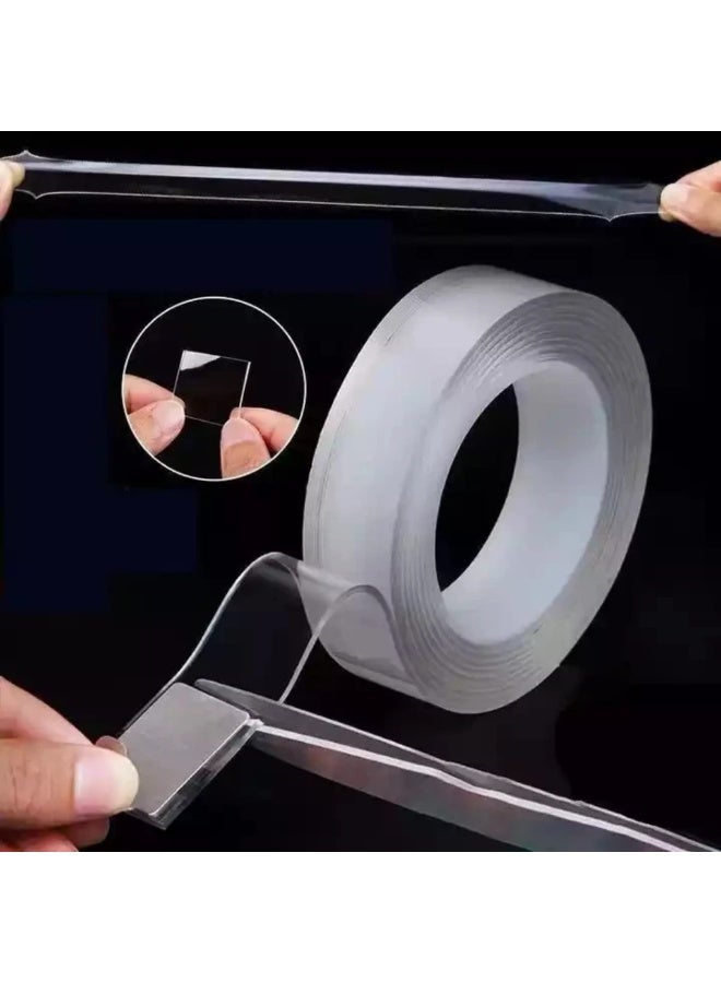 دبل فيس قوي للحائط – طول 5 متر، عرض 2 سم – شريط نانو لاصق مزدوج الجوانب، شفاف قابل للغسيل وإعادة الاستخدام – لتعليق الصور والإطارات بدون مسامير - Image 2