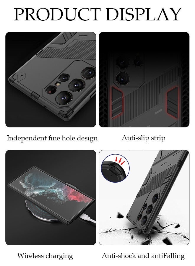 DUNISO Samsung Galaxy S24 Ultra Phone Case Full Body Protective Phone Cover Anti-fall Anti-fingerprint Phone Case with Phone Holder Wireless Charging and Anti-slip Strip for Galaxy S24 Ultra 5G Phone Case - Image 2