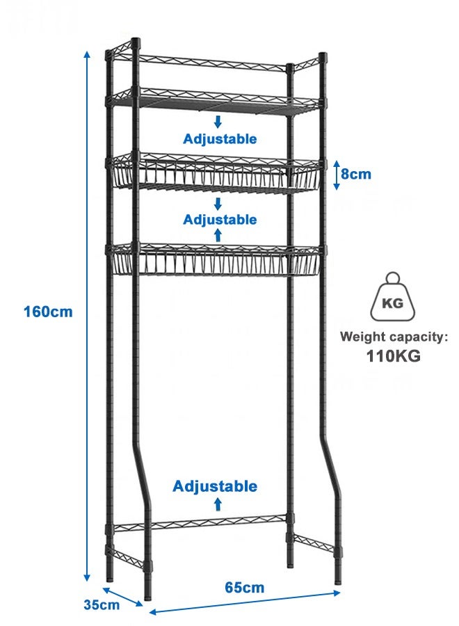 سولاكان رف تخزين فوق المرحاض بثلاث طبقات باللون الأسود، منظم حمام موفر للمساحة، حامل فوق المرحاض مزود بسلتين، أسود - Image 2