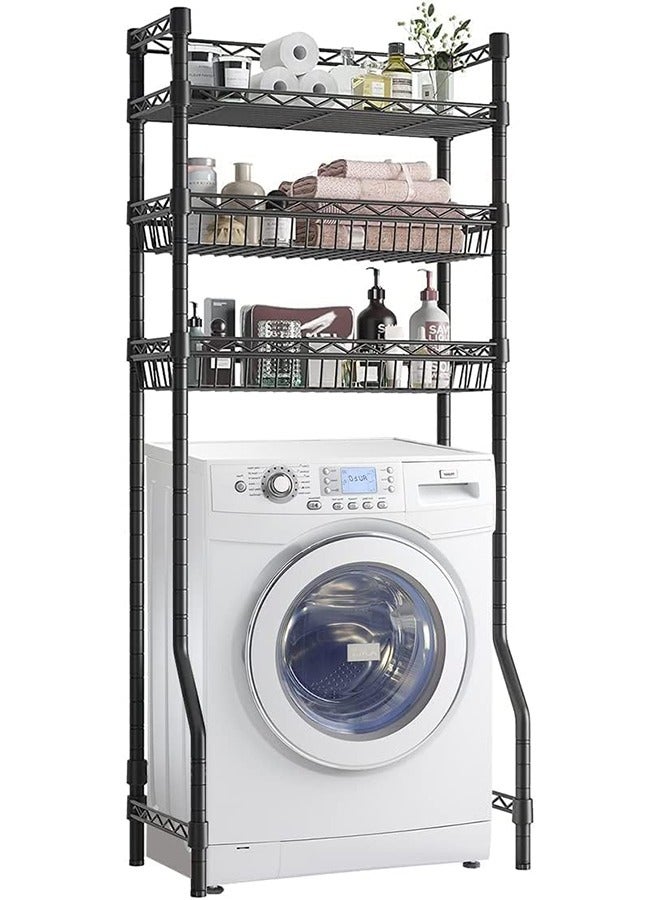 سولاكان رف تخزين فوق المرحاض بثلاث طبقات باللون الأسود، منظم حمام موفر للمساحة، حامل فوق المرحاض مزود بسلتين، أسود - Image 5