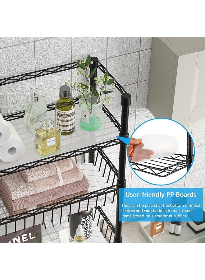 سولاكان رف تخزين فوق المرحاض بثلاث طبقات باللون الأسود، منظم حمام موفر للمساحة، حامل فوق المرحاض مزود بسلتين، أسود - Image 3