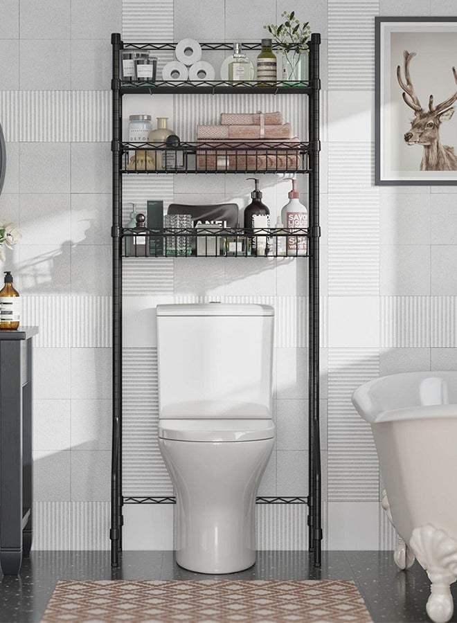 سولاكان رف تخزين فوق المرحاض بثلاث طبقات باللون الأسود، منظم حمام موفر للمساحة، حامل فوق المرحاض مزود بسلتين، أسود - Image 4