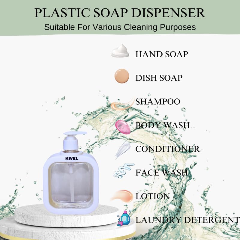 KWEL 350ml Refillable Soap Dispenser | Large-Capacity Bottle for Hand soap|Lotion|Shampoo|Body wash|Face Wash (White,Pack of 2) - Image 2