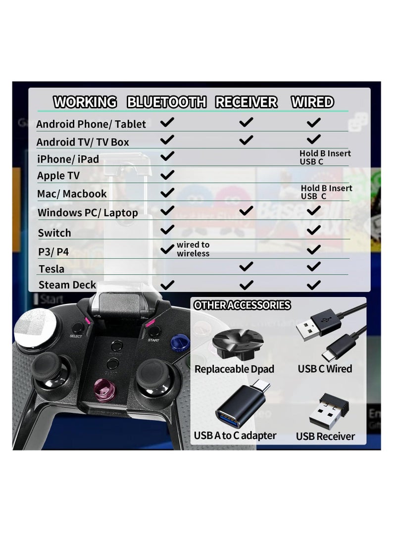 Bluetooth Mobile Game Controller for iPhone Tablet TV Box with Xinput and USB Receiver Phone Clip Wireless Gamepad Support Android iOS11.0-13.3.1 6-Axis Vibration - Image 2