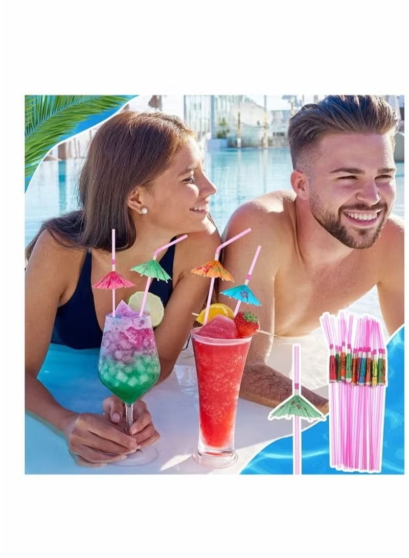 50Pcs Hawaii Drinking Straws, Umbrella Drinking Straws, Multicolored Tropical Fancy Mini Paper Umbrella DrinkDisposable Bendable Drinking Straws for Island Themed Party, Kitchen Supplies, Restaurants  - Image 2