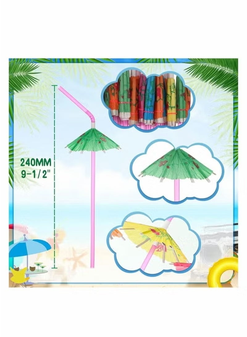 50Pcs Hawaii Drinking Straws, Umbrella Drinking Straws, Multicolored Tropical Fancy Mini Paper Umbrella DrinkDisposable Bendable Drinking Straws for Island Themed Party, Kitchen Supplies, Restaurants  - Image 4