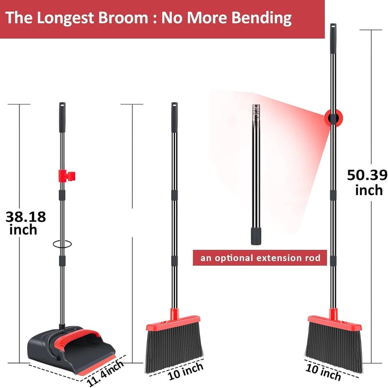 Tazweeq Broom and Dustpan Set, 52in Adjustable Handle with Self-Cleaning Dustpan Teeth, Upright Broom for Indoor Outdoor Home Kitchen Garden Pet Hair Wood Floor - Image 2