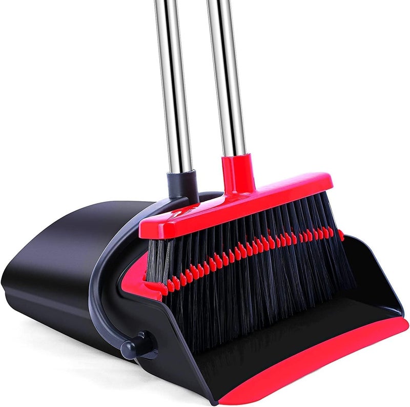 Tazweeq Broom and Dustpan Set, 52in Adjustable Handle with Self-Cleaning Dustpan Teeth, Upright Broom for Indoor Outdoor Home Kitchen Garden Pet Hair Wood Floor - Image 1