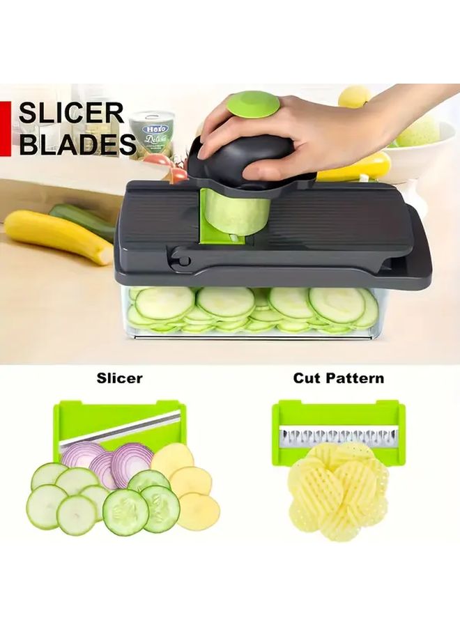 Upgraded 16 in 1 Vegetable Chopper Black Green Food Dicer Slicer Set with Container - Image 2
