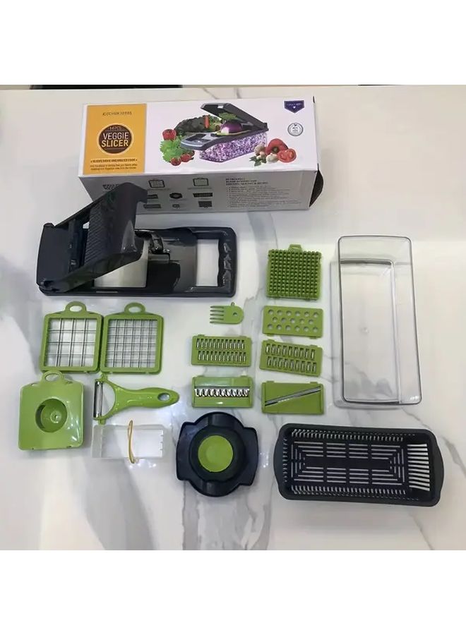 Upgraded 16 in 1 Vegetable Chopper Black Green Food Dicer Slicer Set with Container - Image 1
