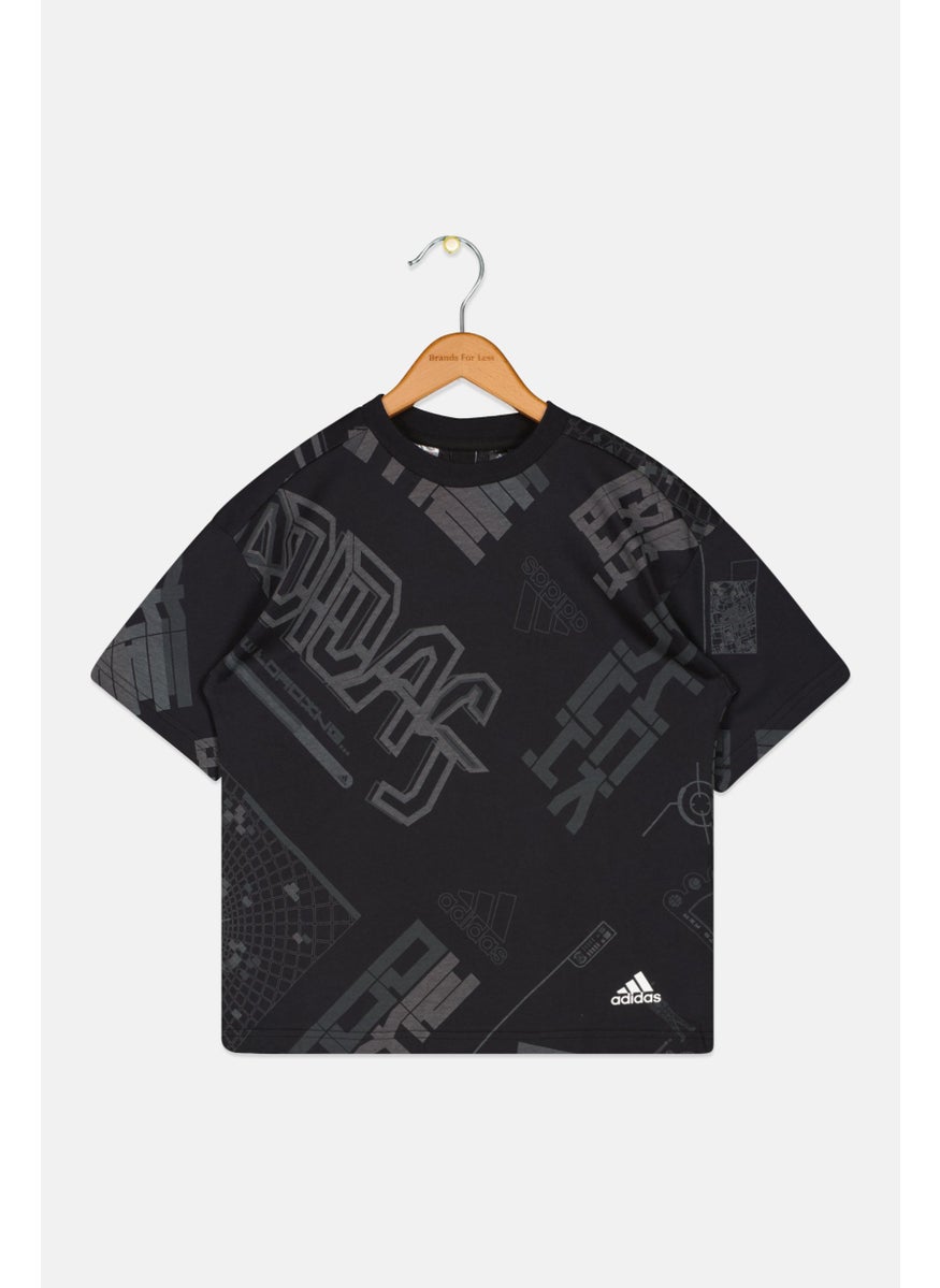 Adidas Kids Boy Short Sleeves Brand Logo T-Shirt, Black Combo  - Image 1