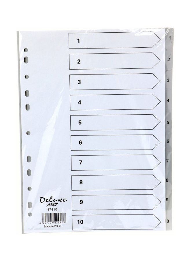 Deluxe Grey 1-10 Pvc Index Divider 