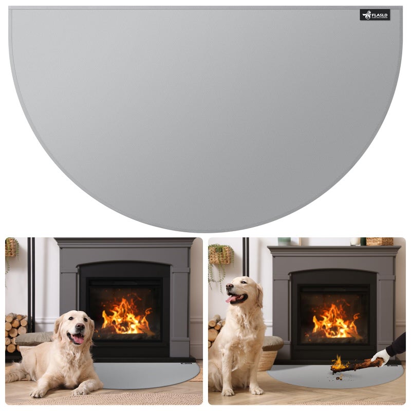 FLASLD FLASLD Fireproof Fireplace Mat 2442Inch Half Round Hearth Rug Protects Floors from Sparks Embers Gray 