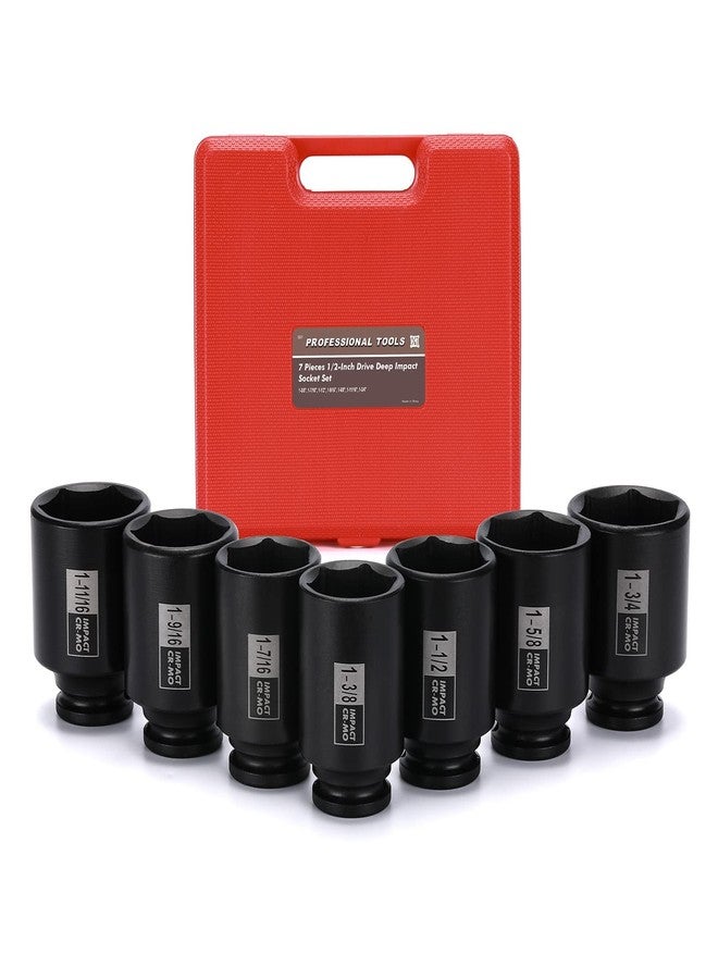 Mayouko 7PCS 1/2 Inch Drive Deep Impact Socket Set, 1-3/8" - 1-3/4", Spindle Axle Nut Sockets, SAE, Deep, 6-Point, CR-MO - Image 1