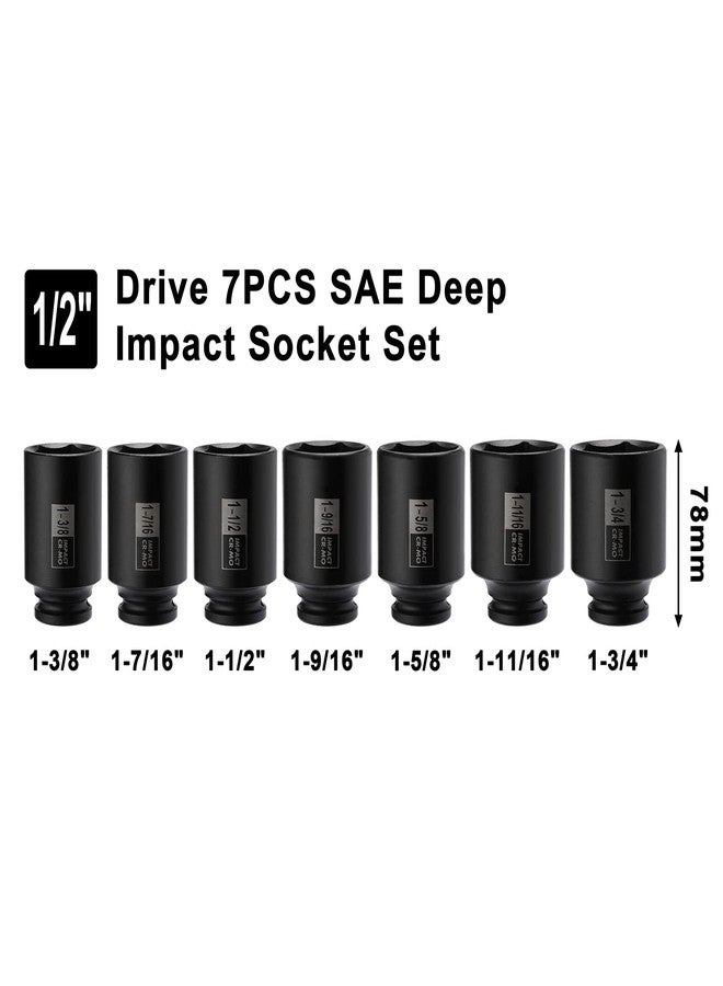Mayouko 7PCS 1/2 Inch Drive Deep Impact Socket Set, 1-3/8" - 1-3/4", Spindle Axle Nut Sockets, SAE, Deep, 6-Point, CR-MO - Image 2