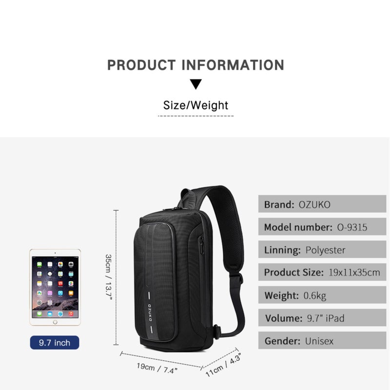 OZUKO Stylish Single Shoulder Crossbody Bag for Everyday Travel, Lightweight Functional Daily Bag, Grey, 9315 - Image 5