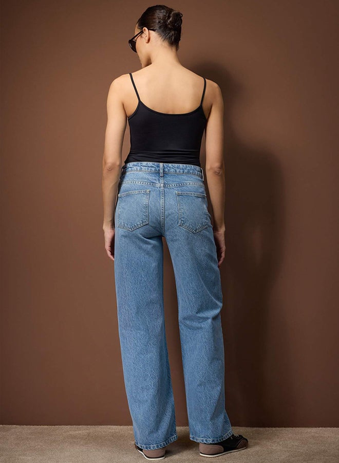 trendyol Light Blue High Waist Wide Leg Palazzo Jeans - Image 4