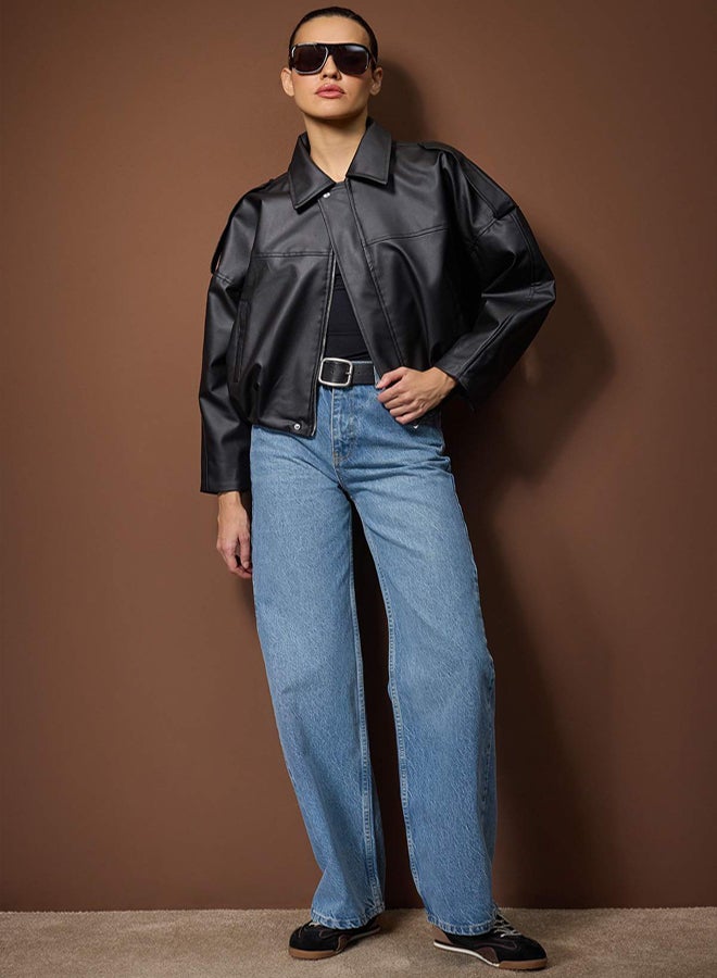 trendyol Light Blue High Waist Wide Leg Palazzo Jeans - Image 1